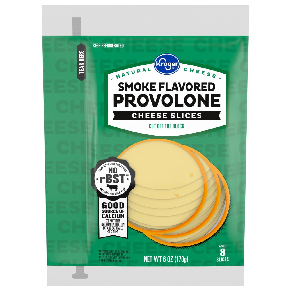 slide 1 of 2, Kroger Smoke Flavored Provolone Cheese Slices, 8 ct; 6 oz