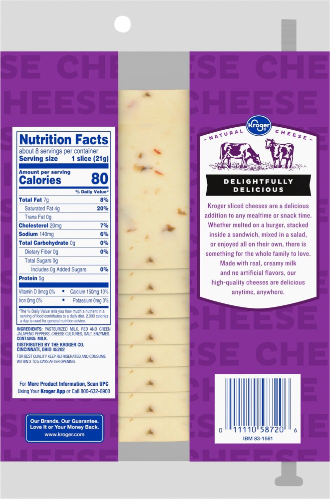 slide 2 of 2, Kroger Pepper Jack Cheese Slices, 8 ct; 6 oz