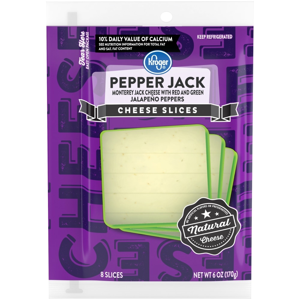 slide 1 of 2, Kroger Pepper Jack Cheese Slices, 8 ct; 6 oz