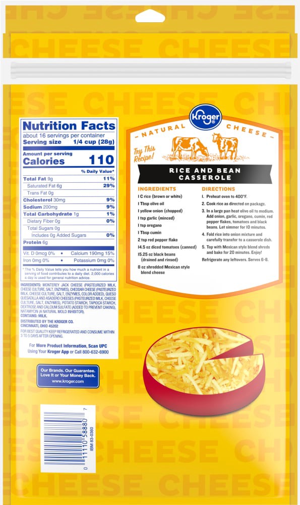 slide 2 of 2, Kroger Shredded Mexican Style Blend Cheese, 16 oz