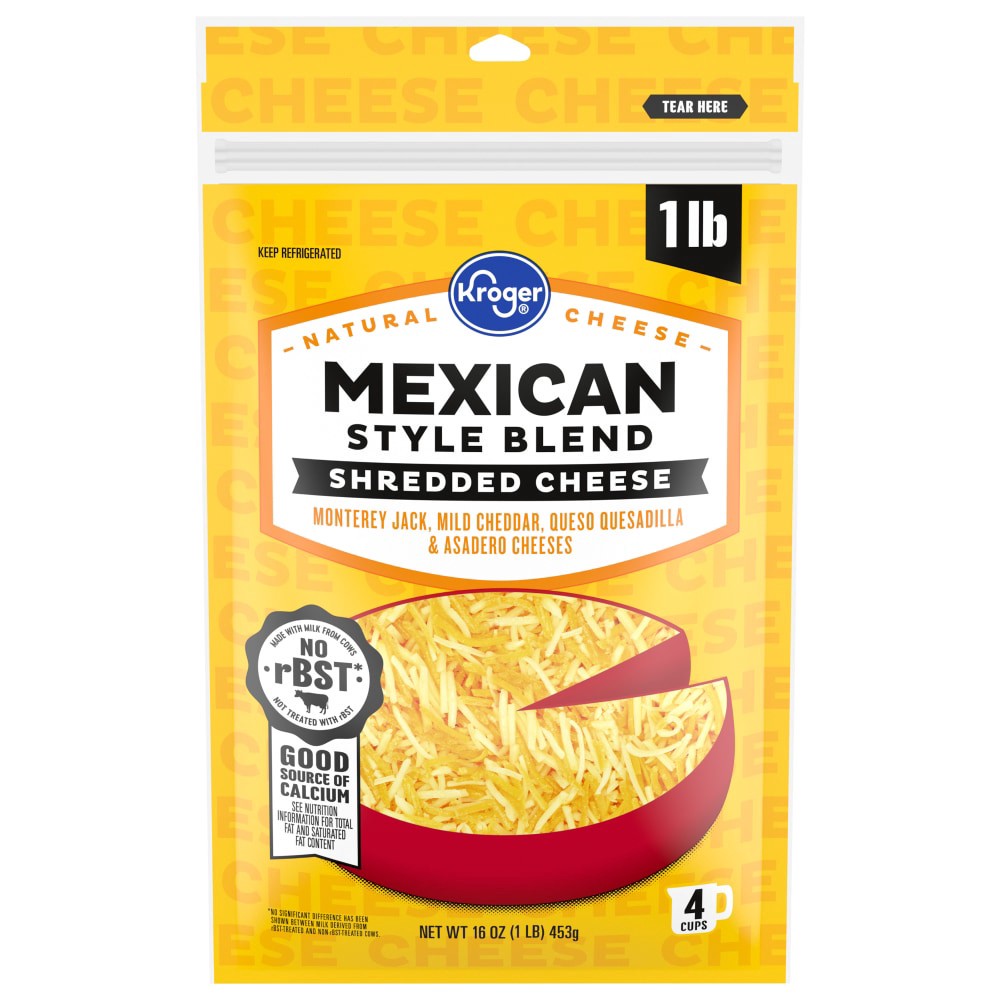slide 1 of 2, Kroger Shredded Mexican Style Blend Cheese, 16 oz