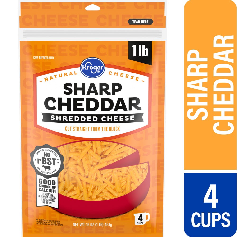 slide 2 of 4, Kroger Finely Shredded Sharp Cheddar Cheese - 16 oz, 16 oz