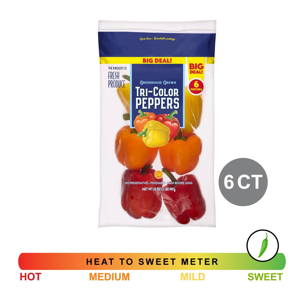 slide 2 of 2, Kroger Brand Greenhouse Grown Tri-Color Peppers, 6 ct