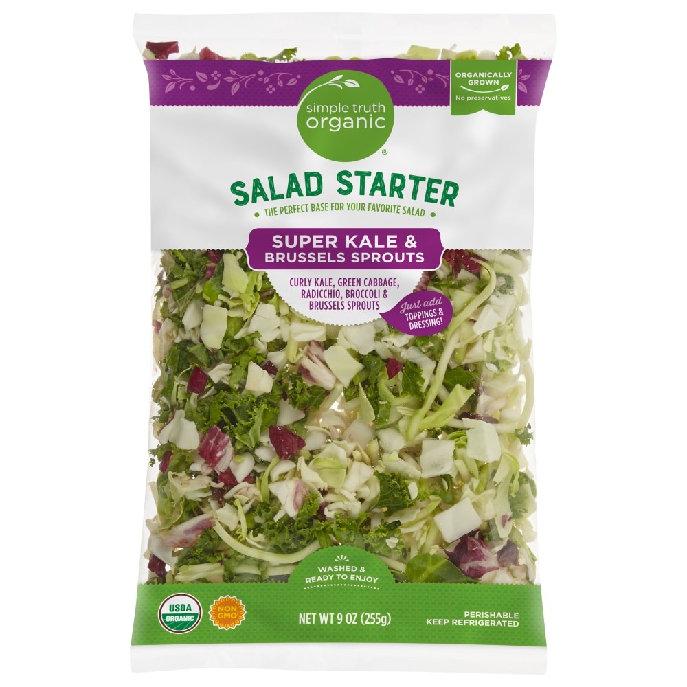 slide 1 of 1, Aimple Truth Organic Super Kale & Brussels Sprouts Salad, 9 oz