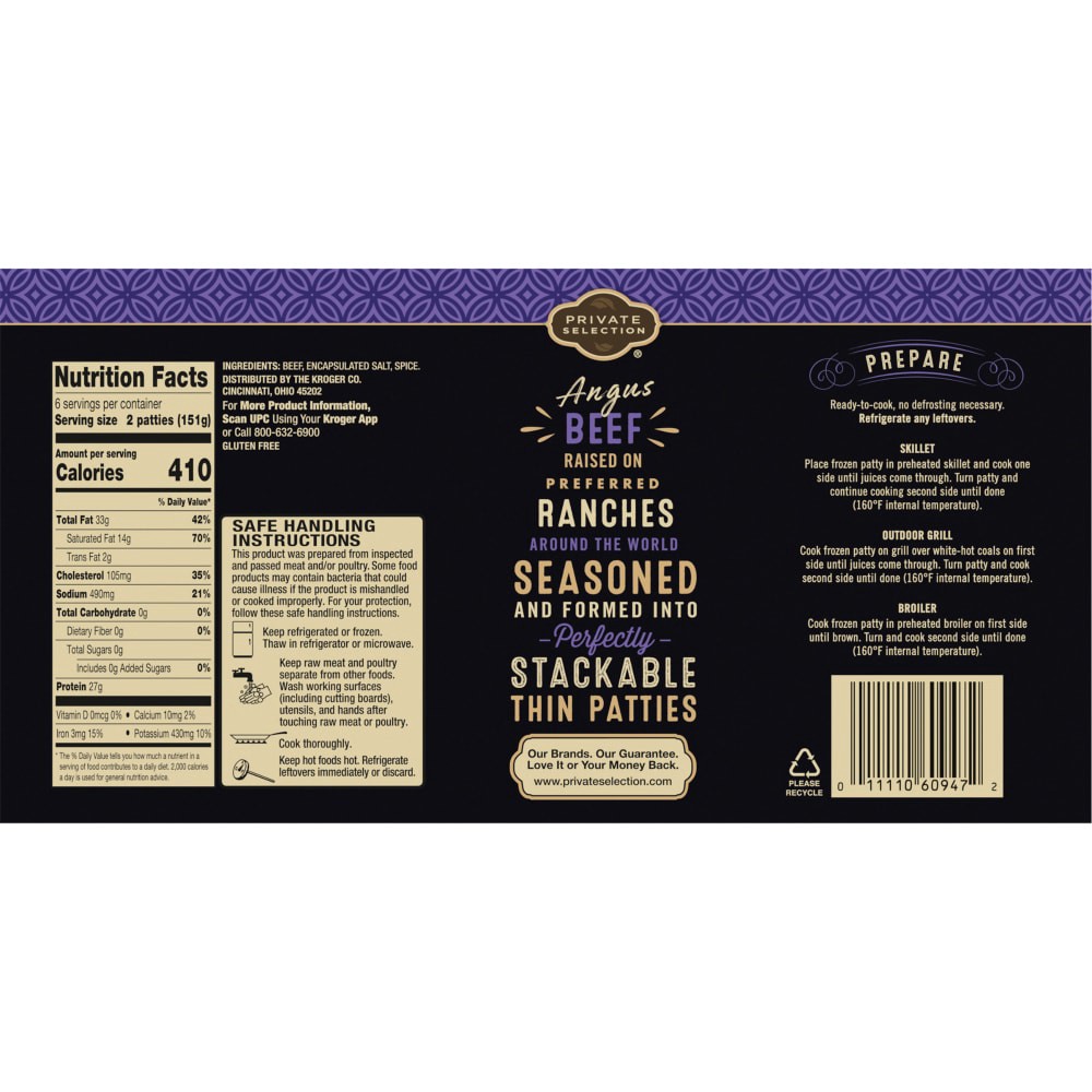 slide 2 of 3, Private Selection Thin Seasoned Angus Beef Patties, 12 ct