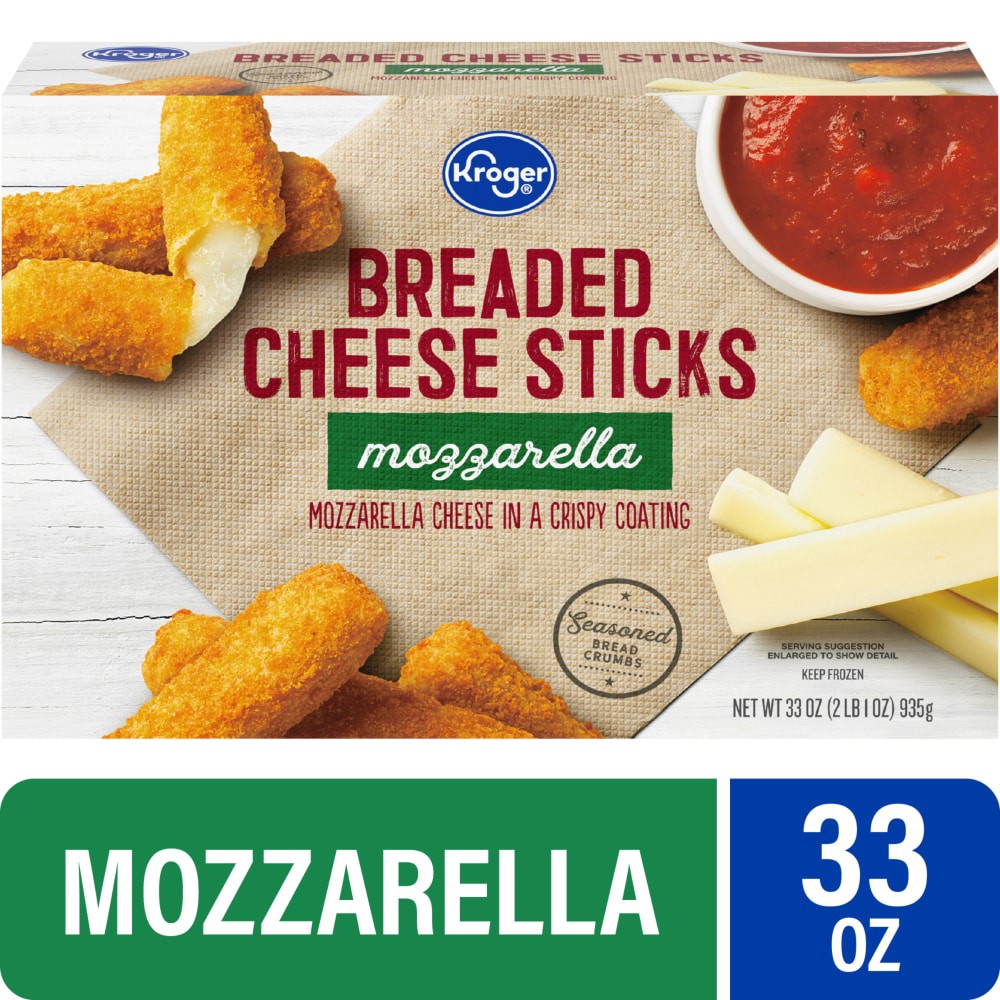 slide 2 of 3, Kroger Mozzarella Breaded Cheese Sticks, 33 oz