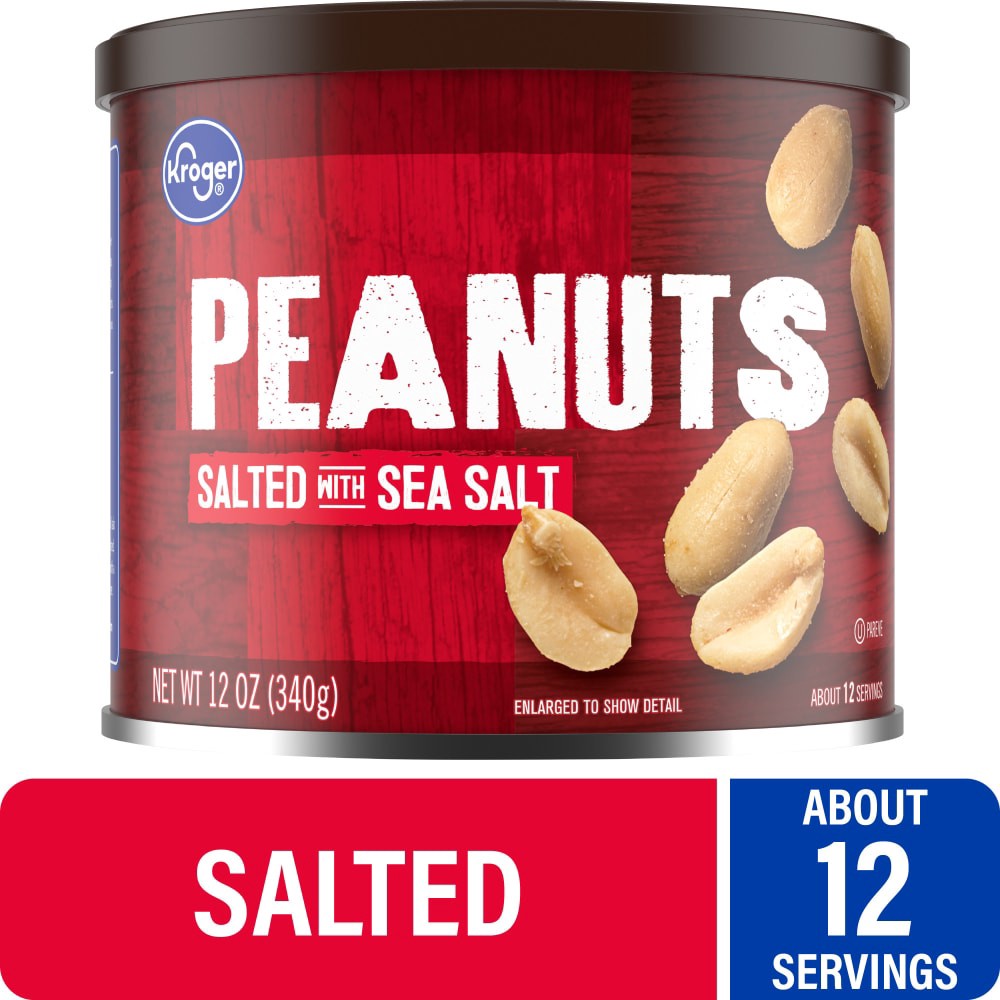 slide 3 of 3, Kroger Salted With Sea Salt Peanuts, 12 oz