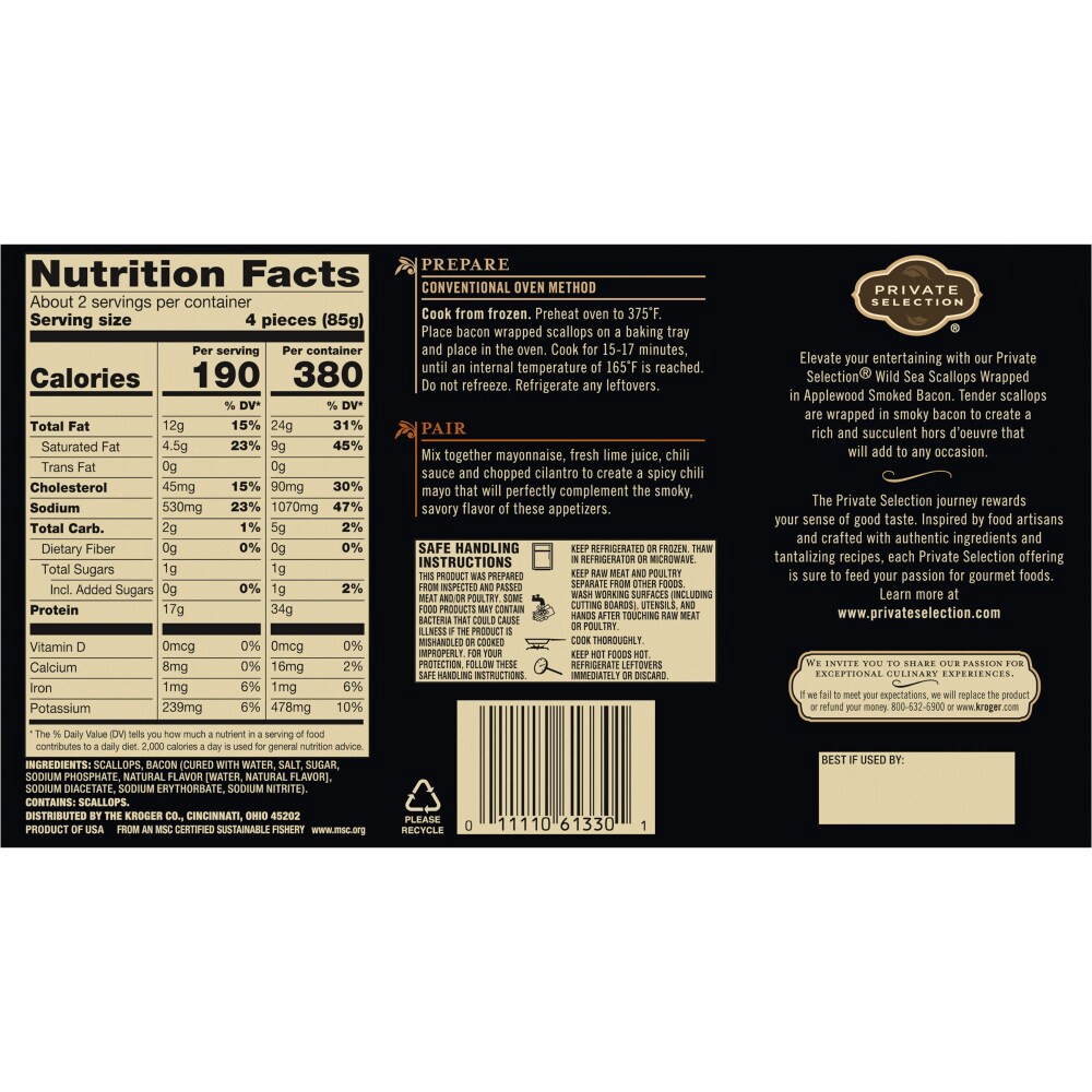 slide 2 of 2, Private Selection Applewood Smoked Bacon Wrapped Wild Sea Scallops, 6 oz