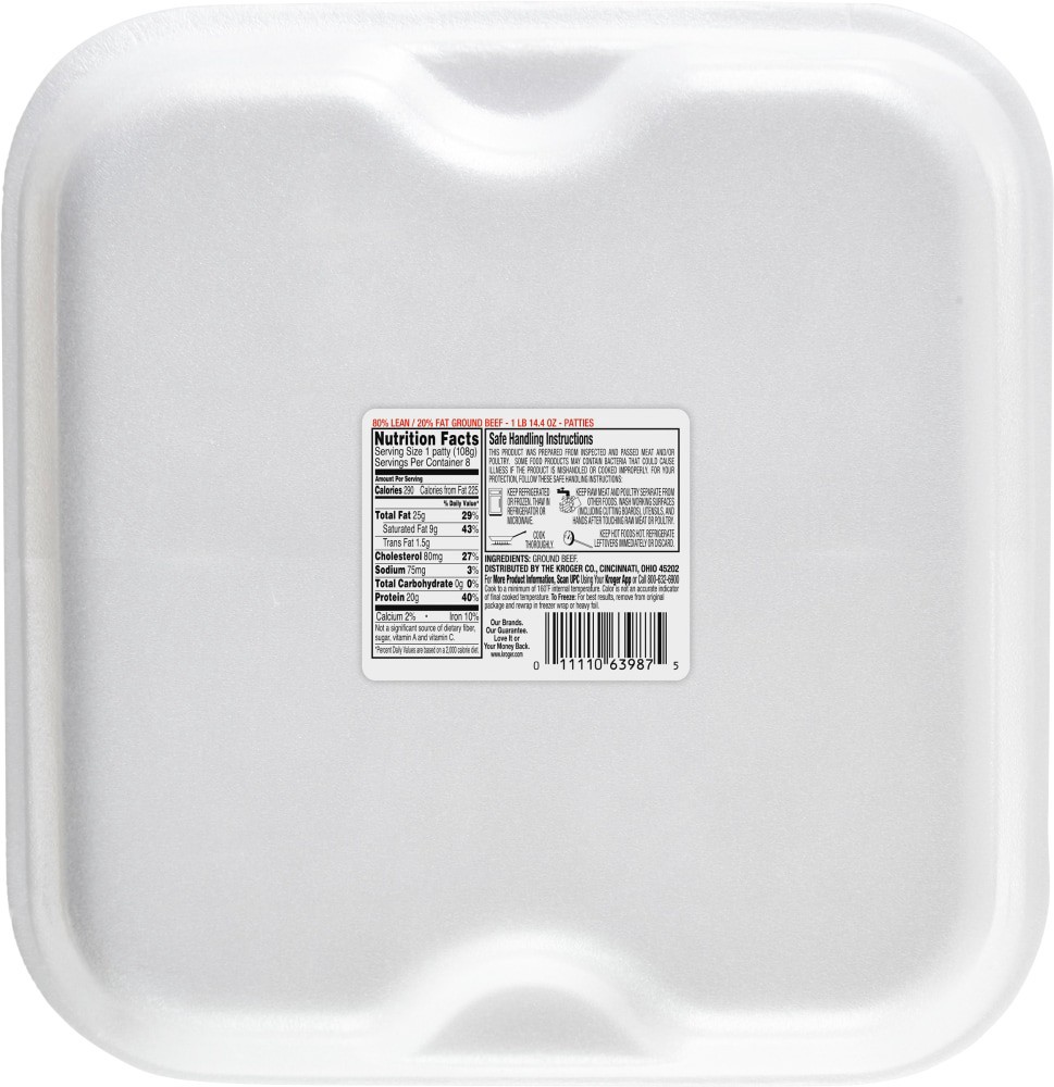 slide 2 of 2, Kroger 80/20 Beef Patty, 8 ct