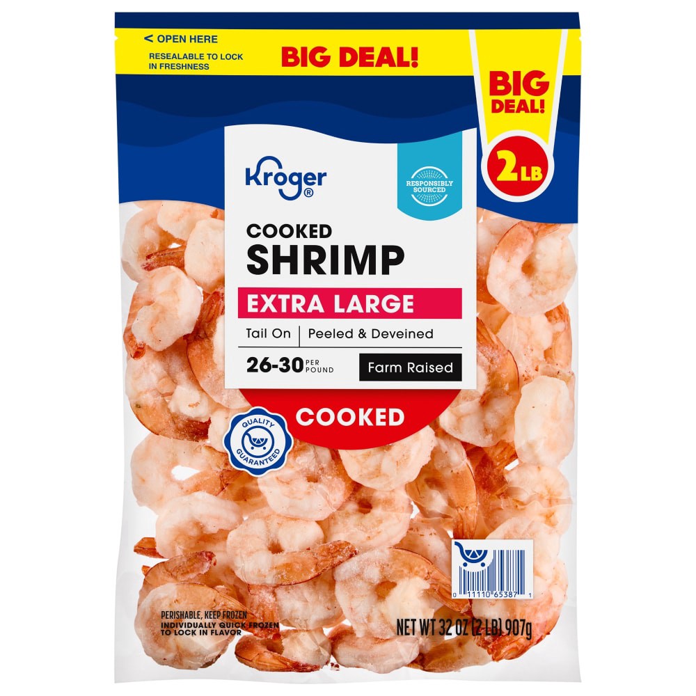 slide 2 of 2, Kroger® Extra Large Shrimp Cooked Peeled & Deveined Tail On BIG DEAL!, 2 lb