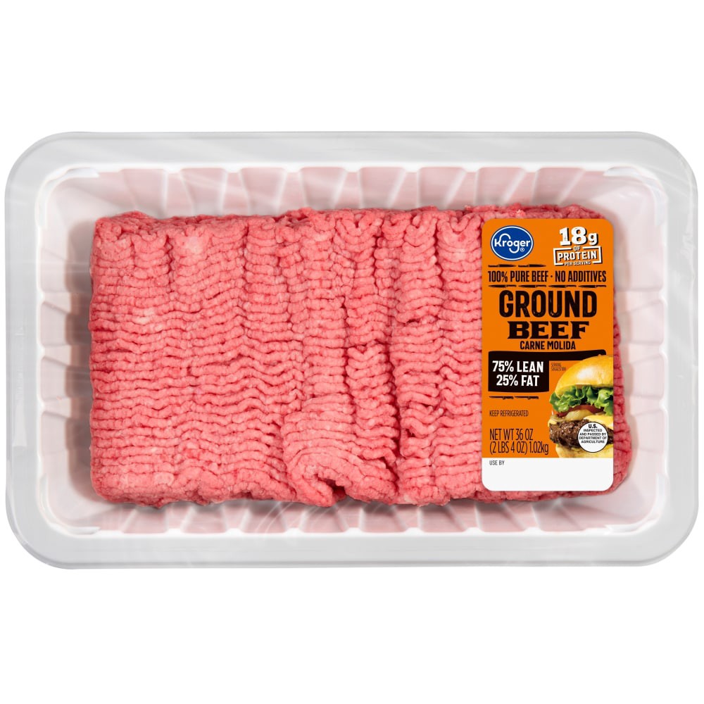 slide 2 of 2, Kroger® 75% Lean 25% Fat Ground Beef Tray, 2.25 lb