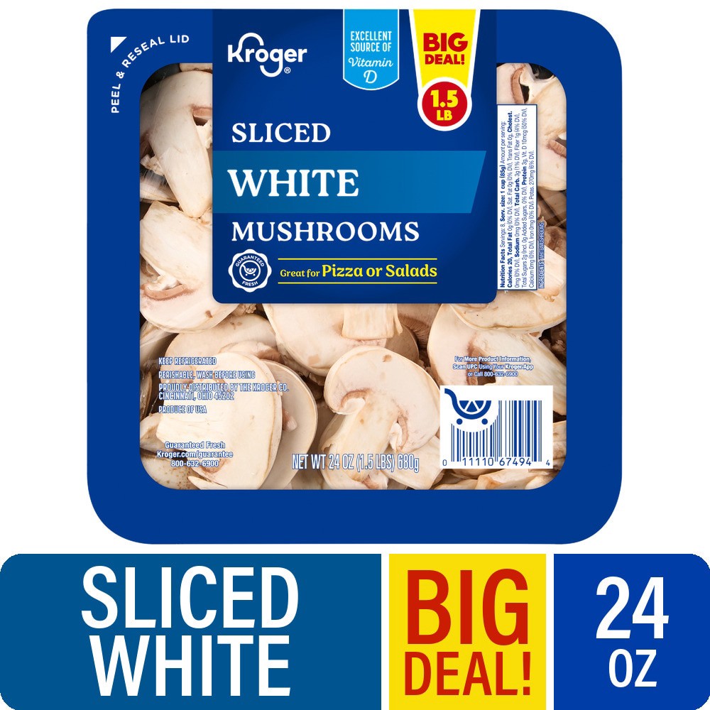 slide 1 of 1, Kroger® Sliced White Mushrooms BIG DEAL!, 24 oz, 24 oz