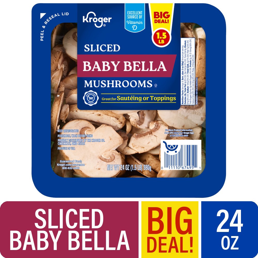 slide 1 of 1, Kroger® Sliced Baby Bella Mushrooms BIG DEAL!, 24 oz, 24 oz