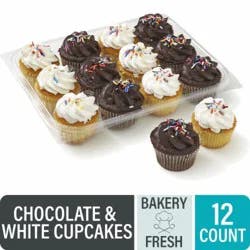 Bakery Fresh Chocolate and White Cupcakes with Buttercreme Icing
