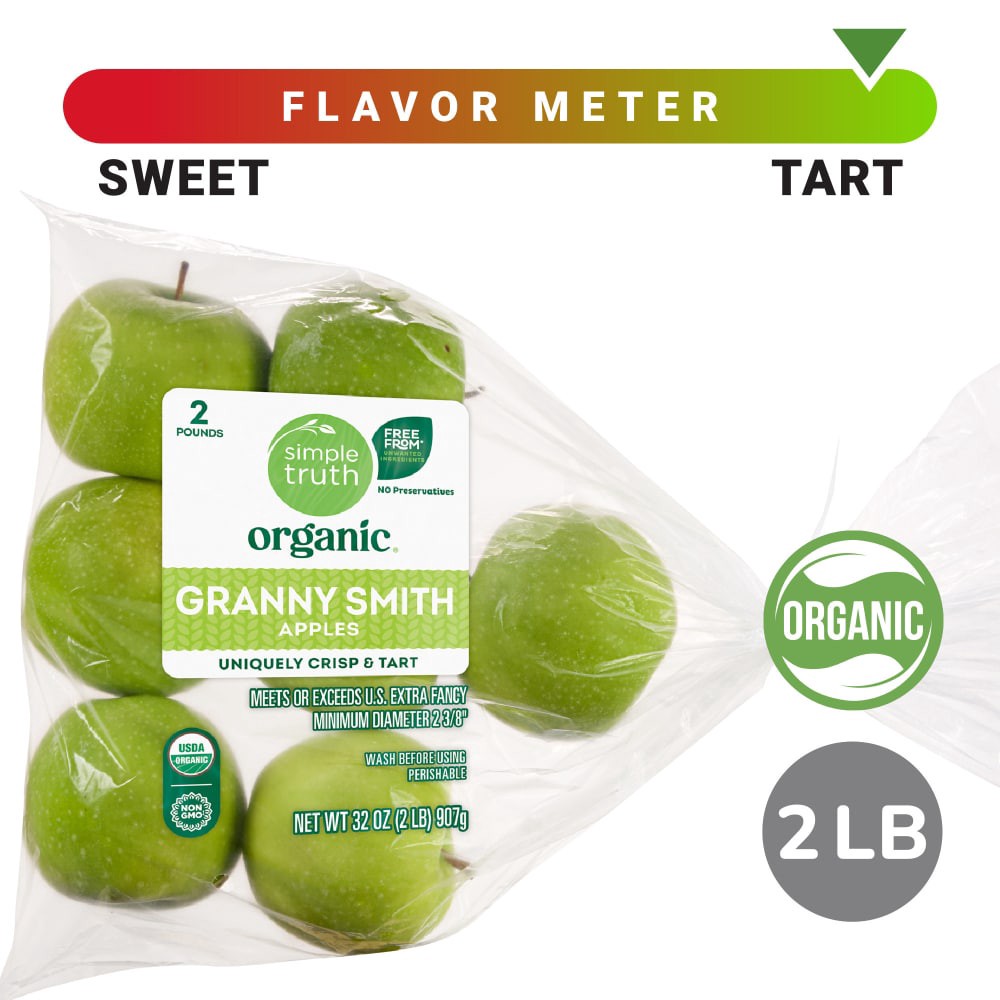 slide 1 of 6, Simple Truth Organic® Granny Smith Apples – 2 Pound Bag, 2 lb