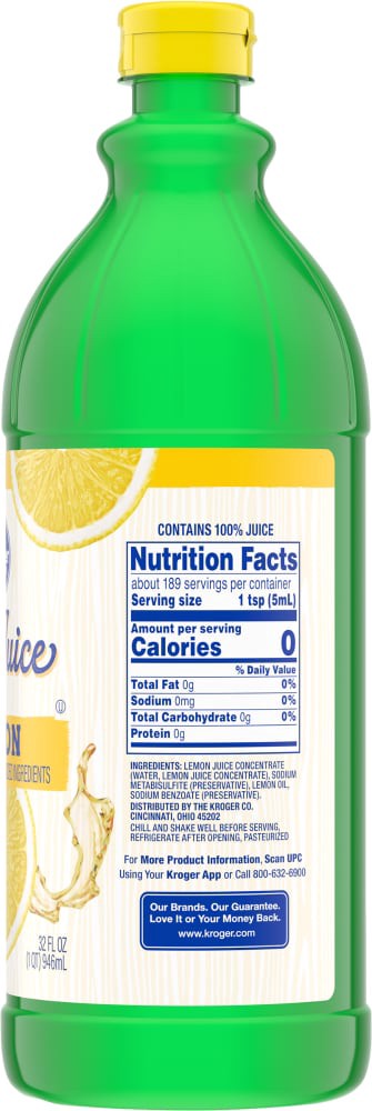 slide 3 of 3, Kroger 100% Lemon Juice - 32 fl oz, 32 fl oz