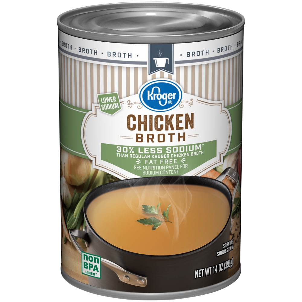 slide 3 of 3, Kroger Less Sodium Chicken Broth, 14 fl oz