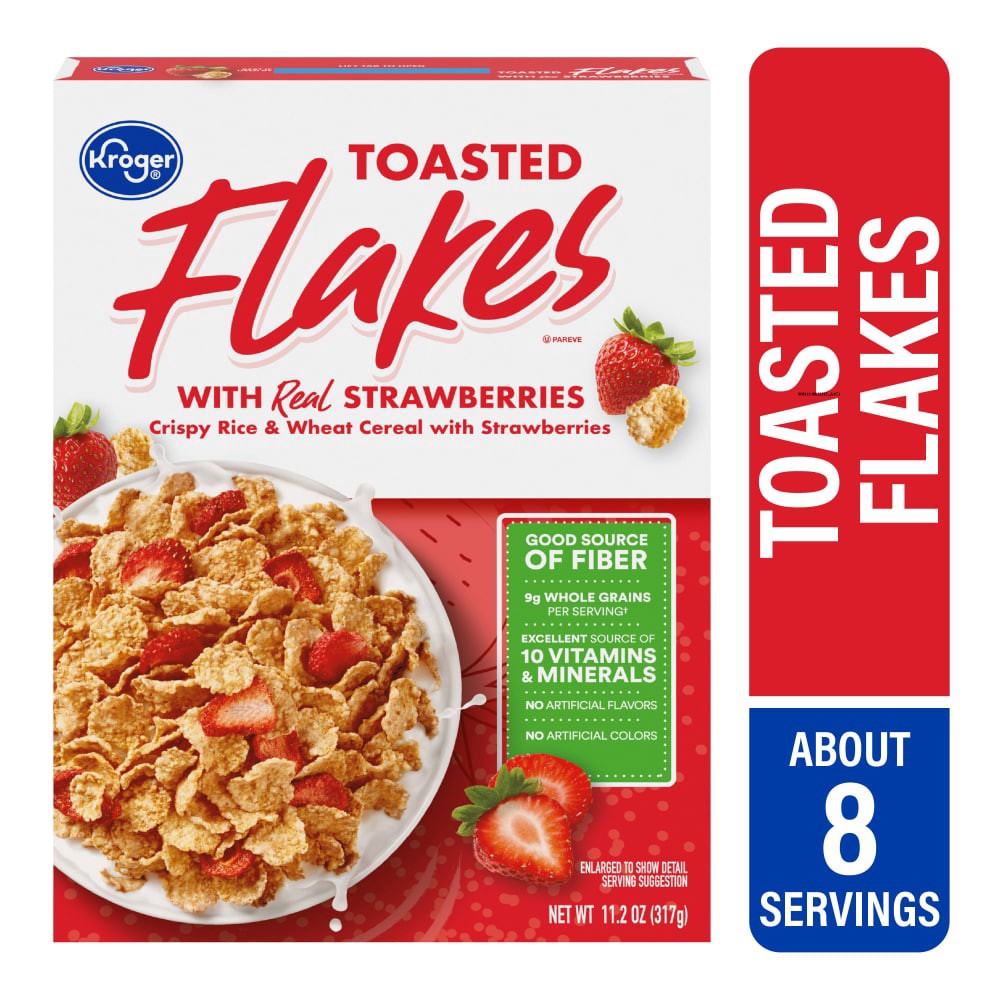 slide 3 of 3, Kroger Toasted Flakes With Strawberries Cereal, 11.2 oz