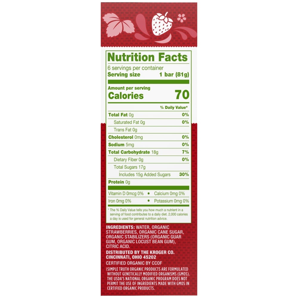 slide 5 of 5, Simple Truth Organic Dairy-Free Strawberry Paletas Fruit Bars, 6 ct; 2.75 fl oz