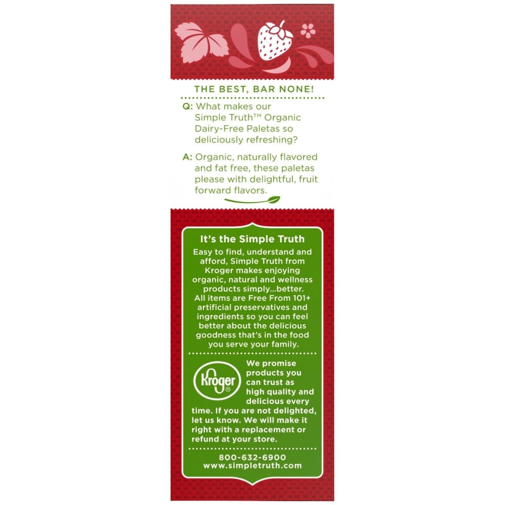 slide 3 of 5, Simple Truth Organic Dairy-Free Strawberry Paletas Fruit Bars, 6 ct; 2.75 fl oz