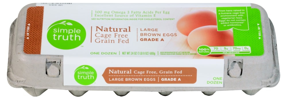 slide 1 of 1, Simple Truth Natural Cage Free Grade A Large Brown Eggs, 12 ct