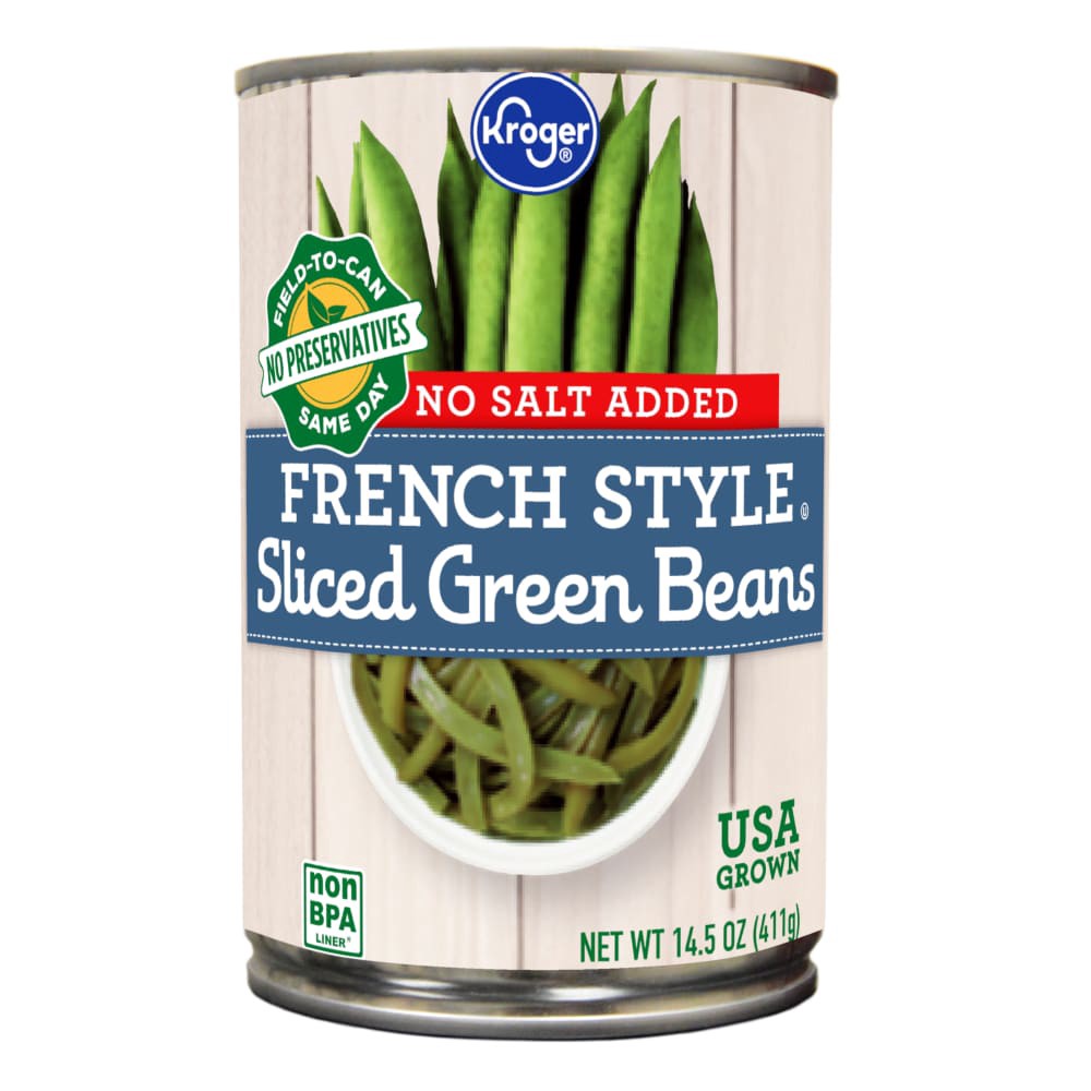 slide 4 of 5, Kroger No Salt Added French Style Sliced Green Beans, 14.5 oz