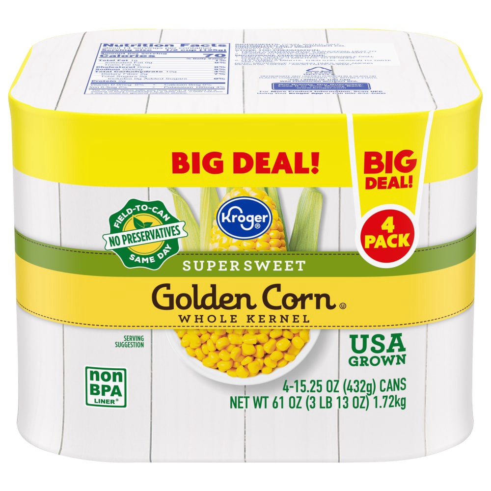 slide 2 of 2, Kroger Supersweet Whole Kernel Canned Golden Corn - 4 ct; 15.25 oz, 4 ct; 15.25 oz