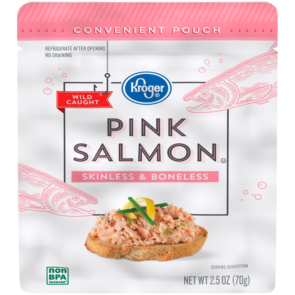 slide 2 of 3, Kroger Wild Caught Skinless & Boneless Pink Salmon Pouch, 2.5 oz