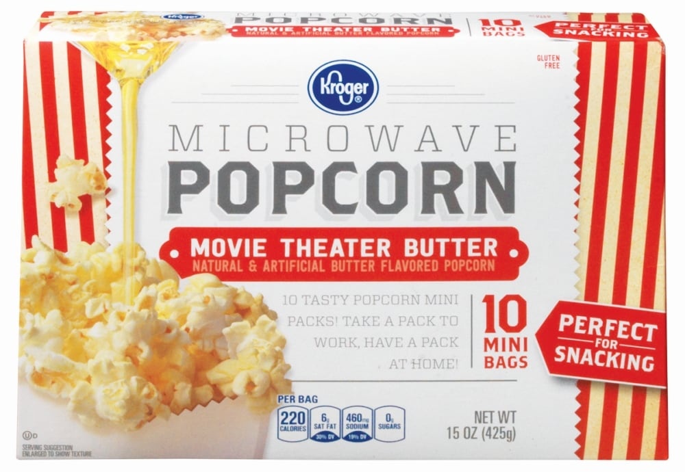 slide 1 of 1, Kroger Microwave Popcorn Mini Bags - Movie Theater Butter, 10 ct; 1.5 oz