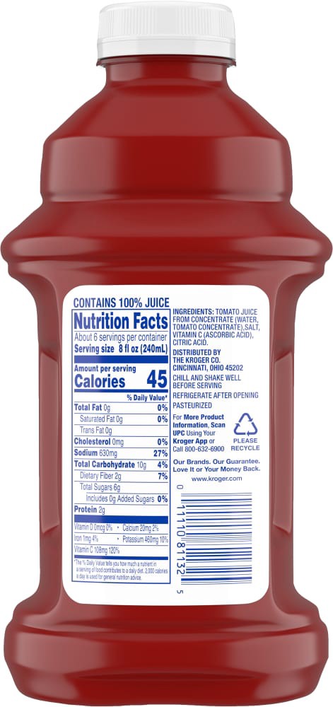 slide 5 of 6, Kroger® 100% Tomato Juice, 46 fl oz
