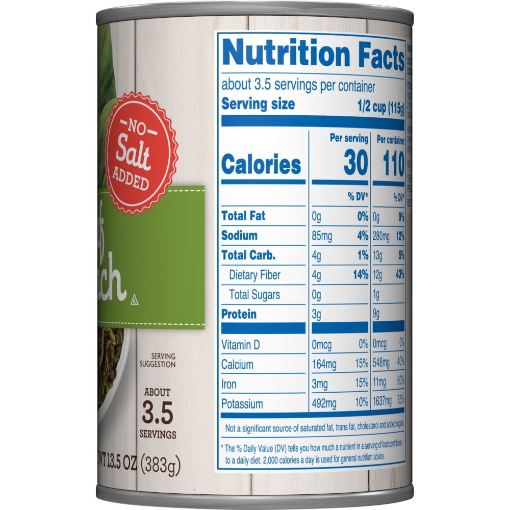 slide 2 of 3, Kroger No Salt Added Leaf Spinach, 13.5 oz