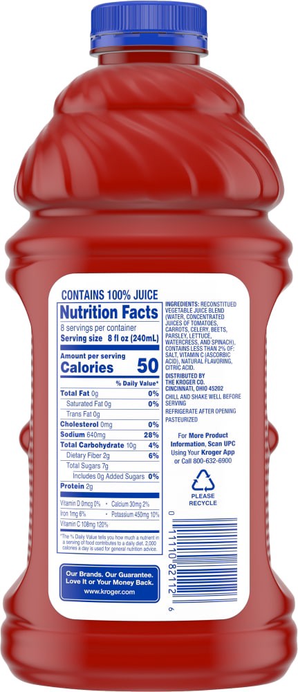 slide 2 of 2, Kroger 100% Vegetable Juice, 64 fl oz