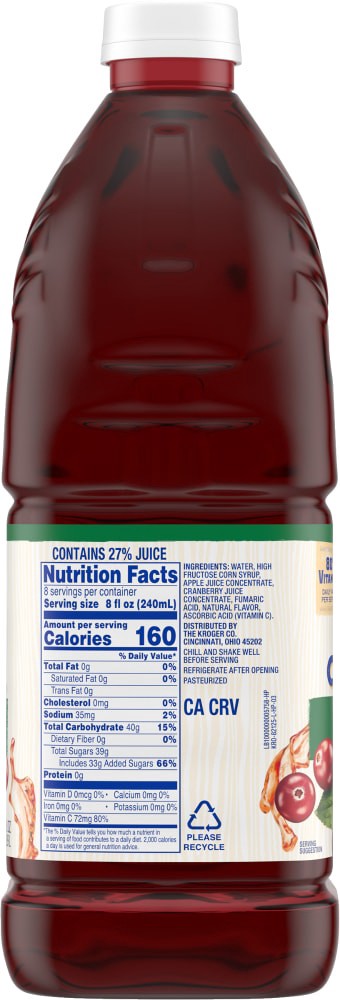 slide 3 of 5, Kroger Cranberry Apple Juice Cocktail - 64 fl oz, 64 fl oz