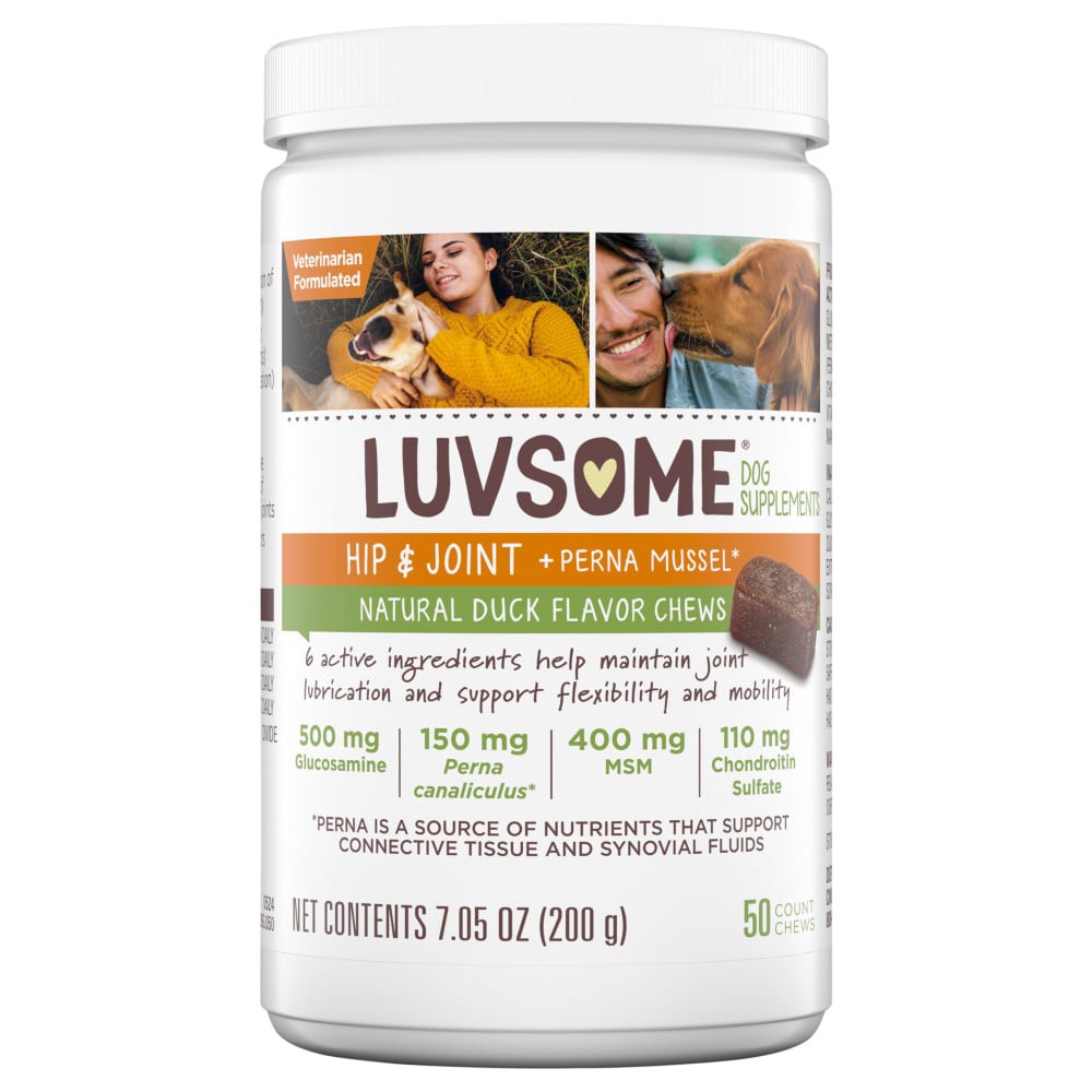 slide 2 of 2, Luvsome Hip & Joint Duck Flavor Chews Dog Supplements, 50 ct