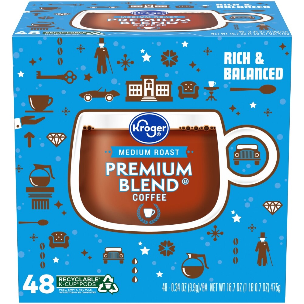 slide 1 of 1, Kroger Premium Blend Medium Roast Coffee K-Cup Pods, 48 ct