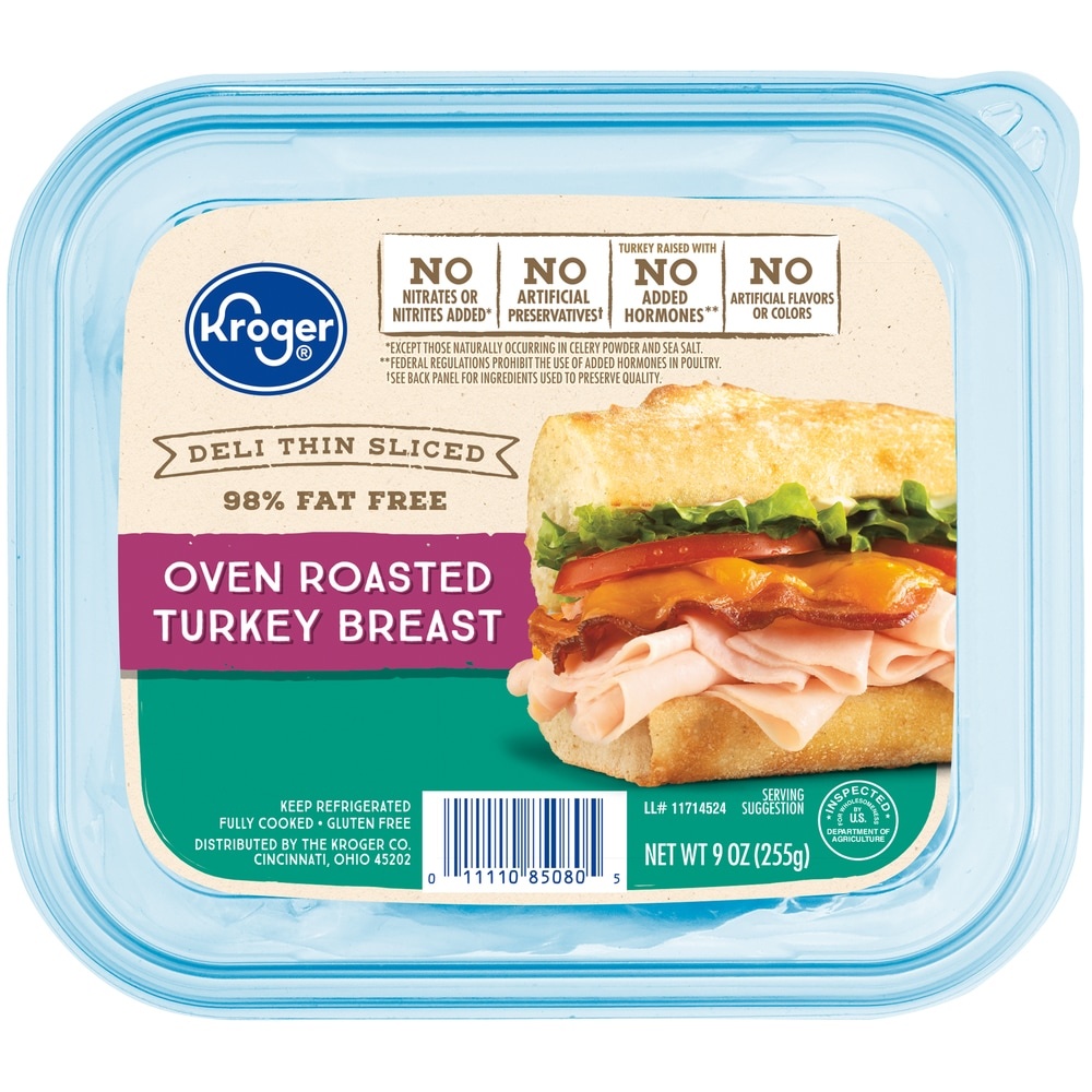 slide 1 of 2, Kroger Deli Thin Sliced Oven Roasted Turkey Breast, 9 oz