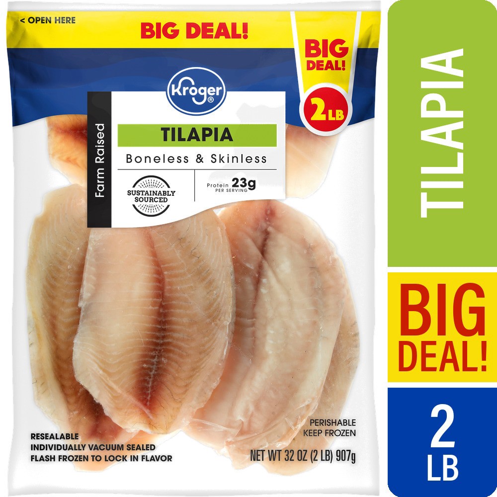 slide 1 of 5, Kroger® Farm Raised Tilapia Fillets Frozen BIG DEAL!, 32 oz