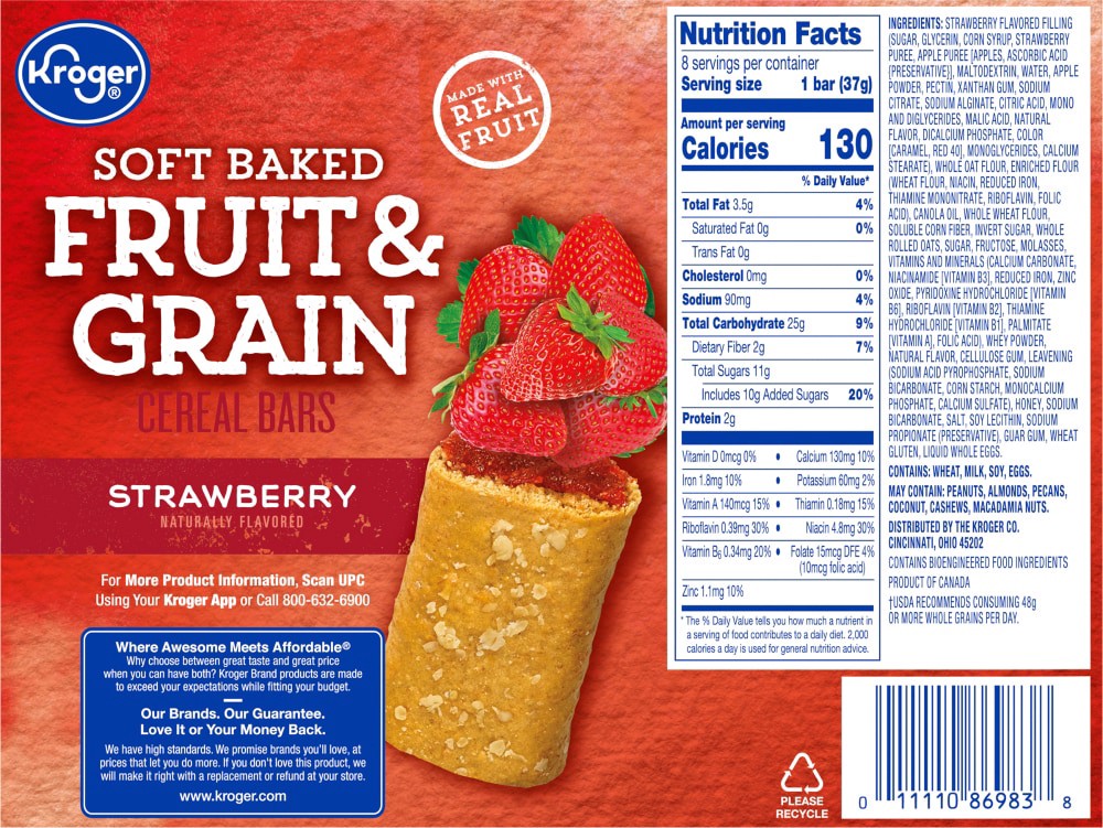 slide 3 of 4, Kroger Fruit & Grain Strawberry Cereal Bars, 8 ct; 1.3 oz