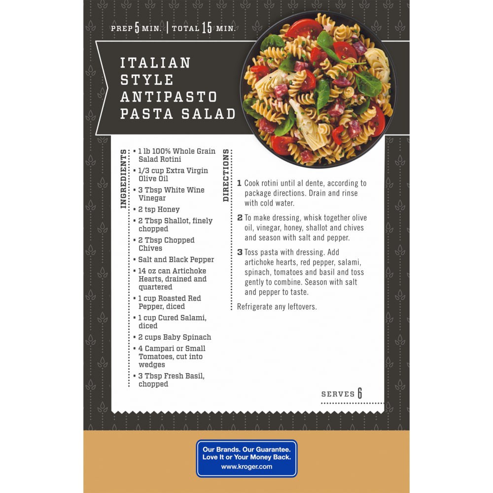 slide 4 of 4, Kroger 100% Whole Grain Salad Rotini Pasta, 16 oz