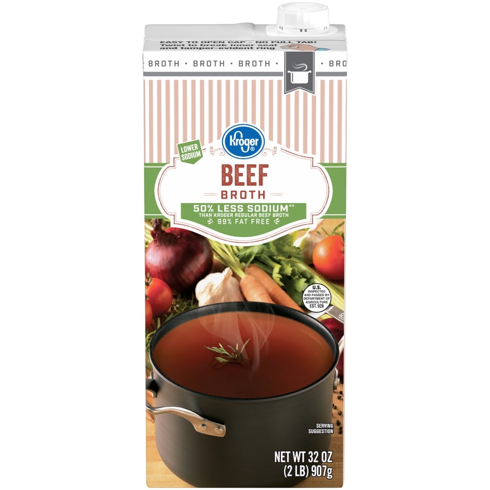 slide 1 of 1, Kroger Aseptic Low Sodium Beef Broth, 32 fl oz