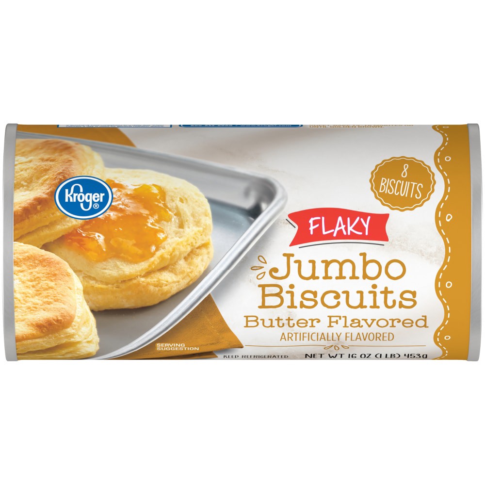 slide 2 of 3, Kroger Flaky Butter Flavored Jumbo Biscuits 8 Count, 16 oz