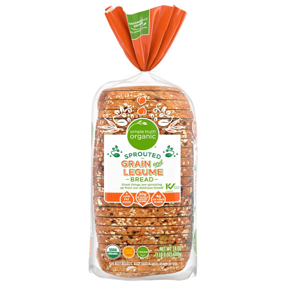 slide 1 of 3, Simple Truth Organic Sprouted Grain And Legume Bread, 24 oz