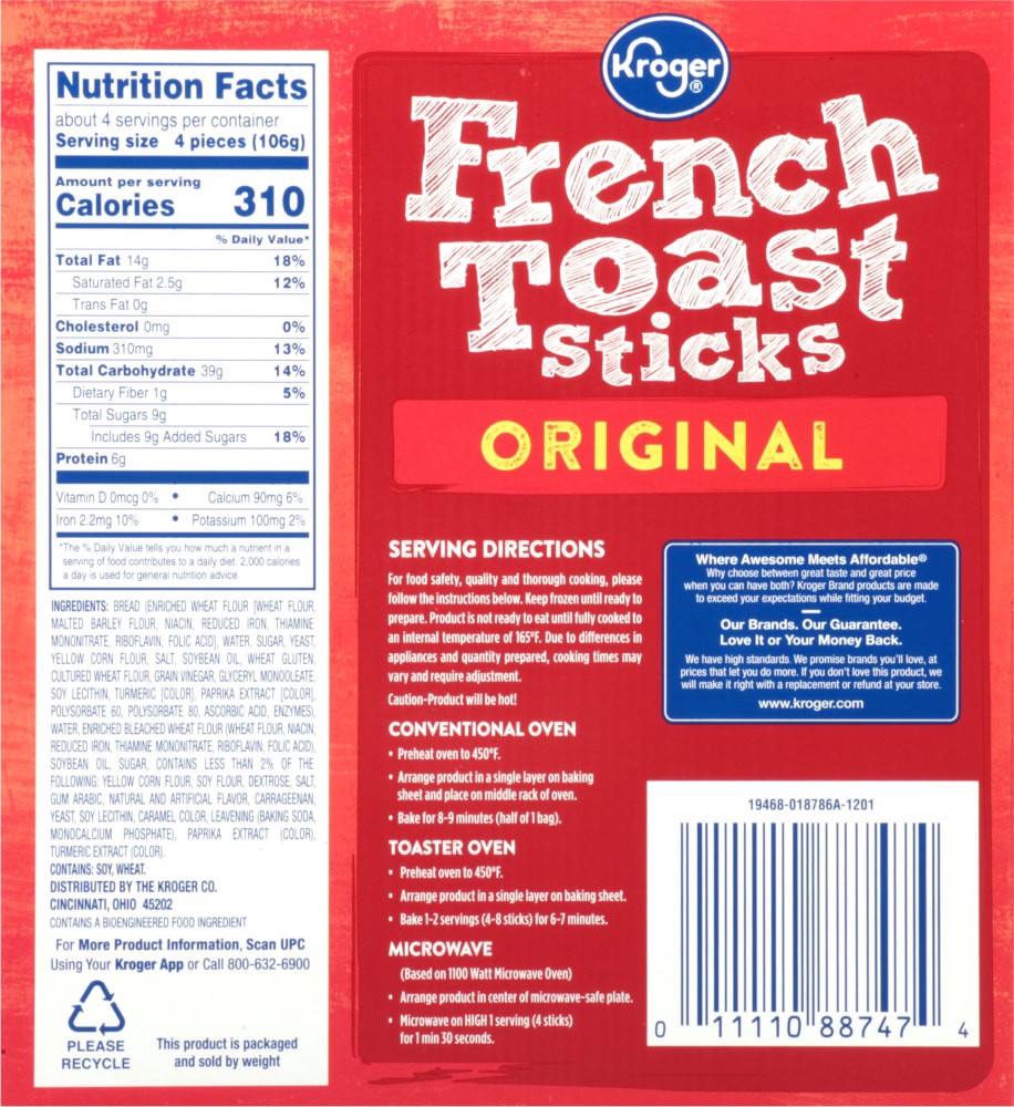 slide 2 of 2, Kroger Original French Toast Sticks, 16 oz