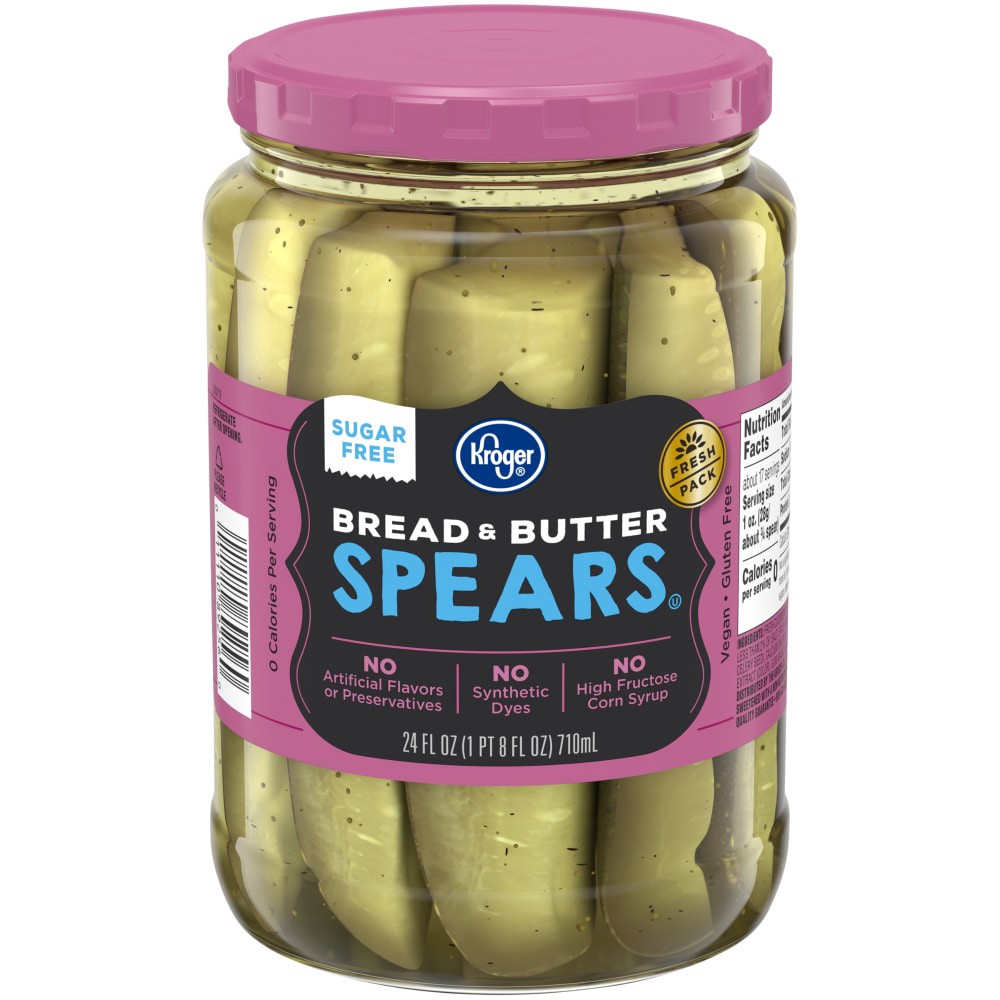 slide 3 of 3, Kroger Sugar Free Bread Butter Pickle Spears, 24 fl oz