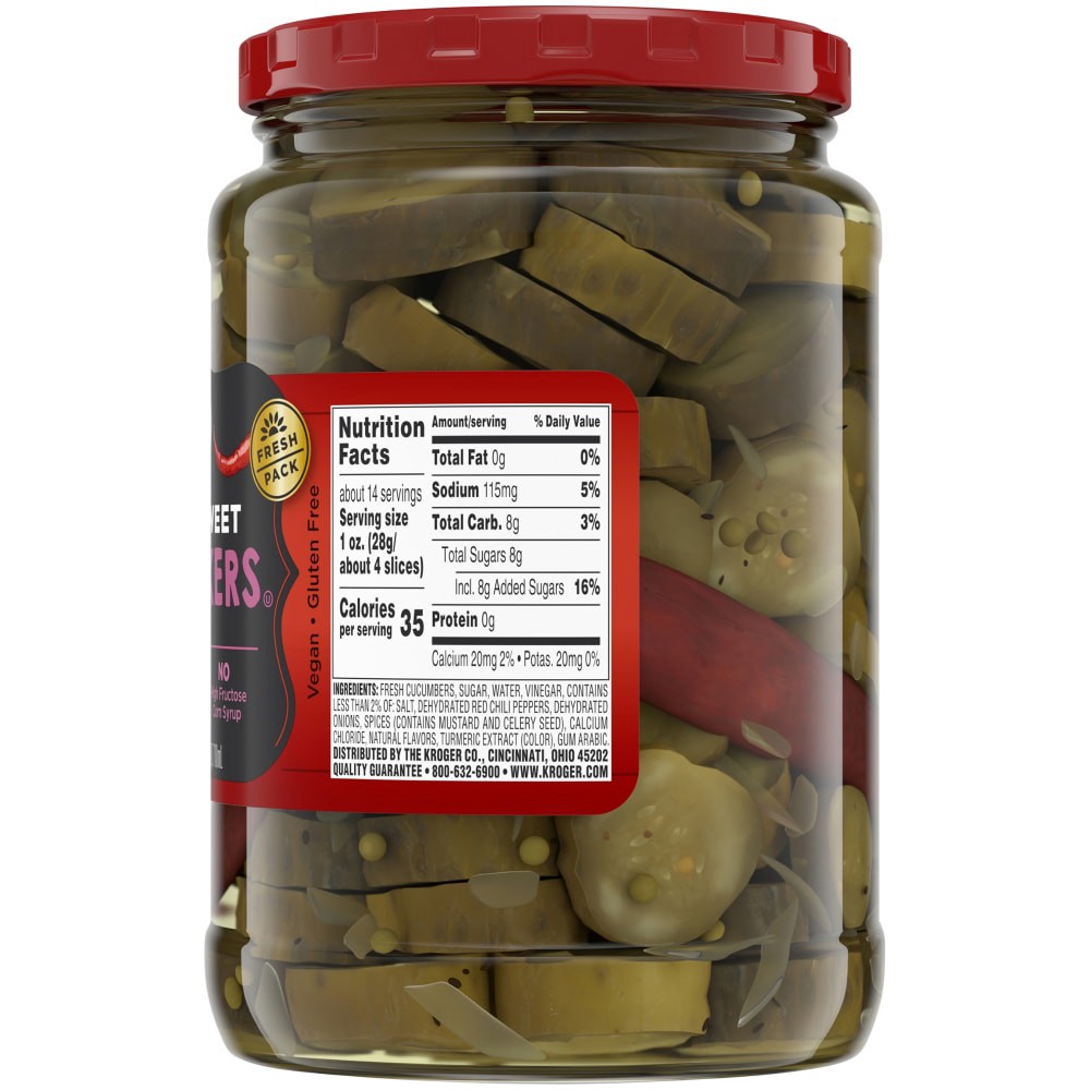 slide 2 of 3, Kroger Hot & Sweet Snackers Pickles, 24 fl oz
