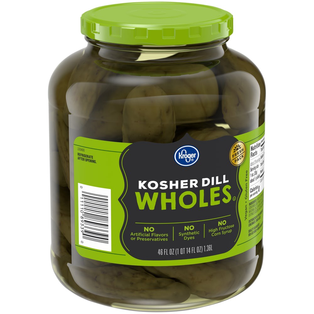 slide 2 of 4, Kroger Kosher Whole Dill Pickles - 46 fl oz, 46 fl oz