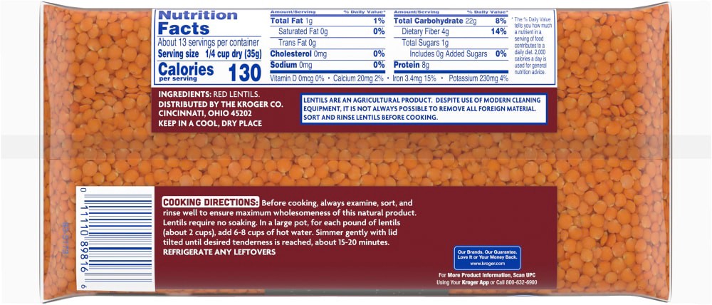 slide 6 of 6, Kroger Red Lentils, 1 lb