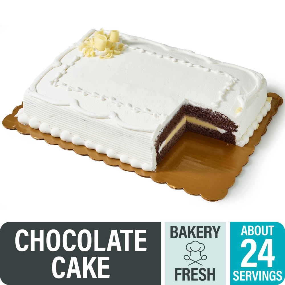 slide 2 of 4, Bakery Fresh Goodness Chocolate Sheet Cake With Bavarian Creme Filling & White Icing, 72 oz