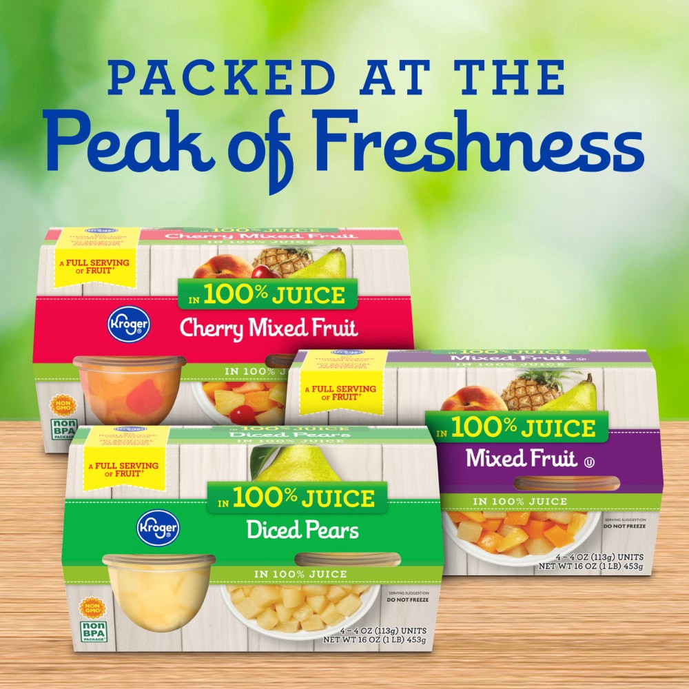 slide 3 of 3, Kroger No Sugar Added Yellow Cling Diced Peaches Fruit Snack Bowls, 4 ct / 3.8 oz