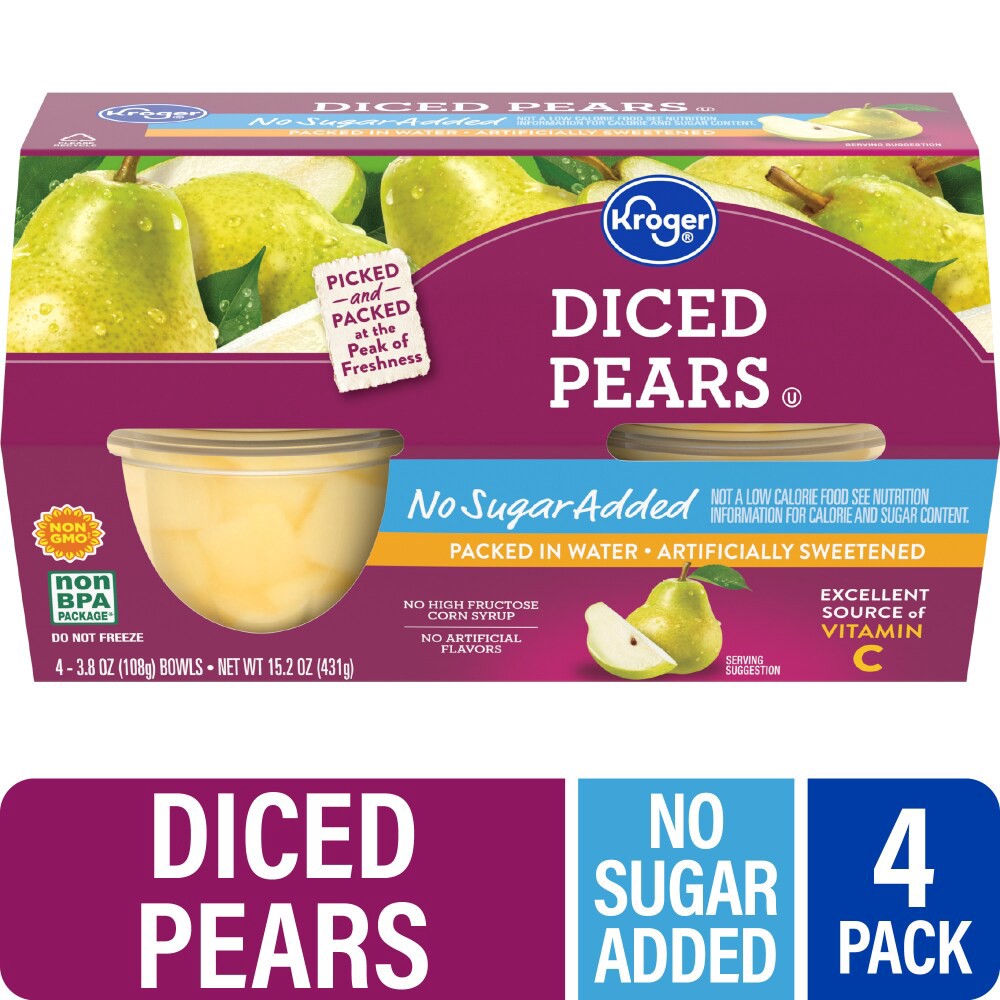 slide 2 of 2, Kroger Diced Pears in Splenda Snack Bowls - 4 ct; 3.8 oz, 4 ct; 3.8 oz